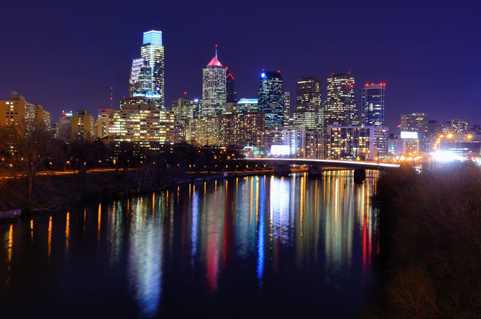 Philadelphia yacht Charter Night Skyline