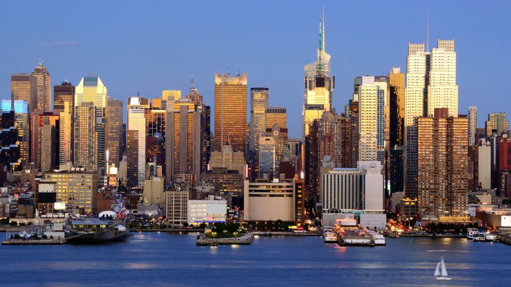 NYC Skyline and modern office buildings of Midtown Manhattan viewed from across the Hudson River